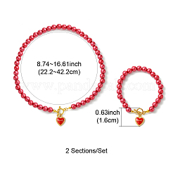 2Pcs 2 Styles ABS Plastic Imitation Pearl Necklaces & Bracelets Sets for Women&nbsp;SJEW-FS00006