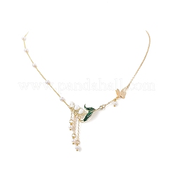 Alloy Enamel Flower & Brass Butterfly Pendant Necklace&nbsp;NJEW-JN04267