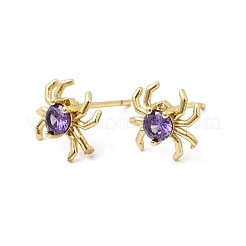 Spider Brass Micro Pave Cubic Zirconia Stud Earrings&nbsp;EJEW-L306-04G-01