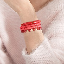 8Pcs 8 Style Natural Red Agate & Glass & Polymer Clay Heishi Surfer Stretch Bracelets Set&nbsp;BJEW-SW00083