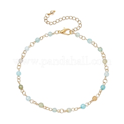 304 Stainless Steel & Natural Agate(Dyed & Heated) Faceted Round Link Chain Anklets&nbsp;AJEW-AN00747-02
