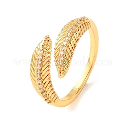 Brass Micro Pave Cubic Zirconia Cuff Open Rings for Women&nbsp;RJEW-F217-01G
