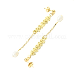 Natural Cultured Freshwater Pearl Beads & Brass Dangle Stud Earrings for Women&nbsp;EJEW-TA00555