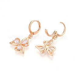 Flower Brass Micro Pave Cubic Zirconia Dangle Leverback Earrings&nbsp;EJEW-N058-09G