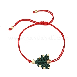 Adjustable Christmas Tree Braided Nylon String Bracelets with Brass Star&nbsp;BJEW-TA00762-02