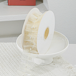 Polyester with Plastic Pearl Bead Wrinkle Ribbon&nbsp;OCOR-WH20003-63C