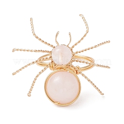 Natural Rose Quartz Beaded Finger Rings&nbsp;RJEW-TA00210-04