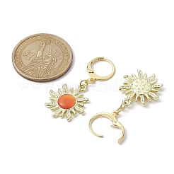 Golden Alloy Sun Shape Dangle Leverback Earrings with Cat Eye&nbsp;EJEW-JE05587-03