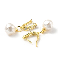 Plastic Pearl Dangle Hoop Earrings with Clear Cubic Zirconia&nbsp;EJEW-A070-06G