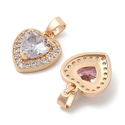 Rack Plating Leaf Brass Clear Cubic Zirconia With Glass Pendants&nbsp;KK-S407-17KCG