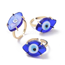 Lampwork Oval with Evil Eye Open Cuff Ring&nbsp;RJEW-I086-13G-01