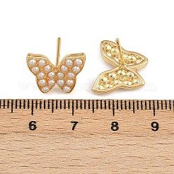 Brass ABS Plastic Pearl Butterfly Stud Earrings&nbsp;EJEW-L275-10G