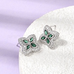 Brass Micro Pave Cubic Zirconia Stud Earrings&nbsp;KK-CBA8324-25P-03