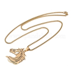Horse Head 201 Stainless Steel Pendant Necklaces for Men Women&nbsp;NJEW-K283-14G