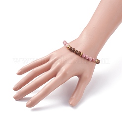 Natural Wenge Wood & Gemstone Round Beaded Stretch Bracelet for Women&nbsp;BJEW-JB07544