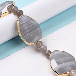 Natural Grey Agate Beads Strands with Round Beads&nbsp;G-G990-A01