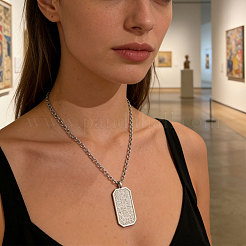 4Pcs Stainless Steel Embossed Rectangle Tag Pendant Necklaces&nbsp;NJEW-CO0001-02P