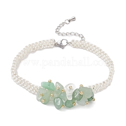 Handmade Glass Seed Beaded & Natural Green Aventurine Chips Beaded Bracelets for Women&nbsp;BJEW-MZ00225-02
