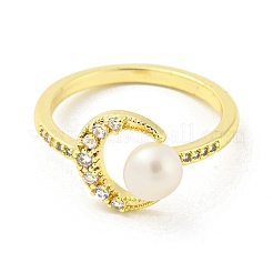 Crescent Moon Brass Micro Pave Cubic Zirconia Open Cuff Rings&nbsp;RJEW-H220-41G
