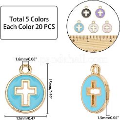 100Pcs 5 Colors Light Gold Plated Alloy Enamel Pendants&nbsp;ENAM-NB0001-46