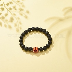 Natural Lava Rock & Synthetic Hematite & Acrylic Beaded Stretch Bracelet&nbsp;BJEW-JB08553-01