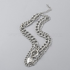 Alloy Heart Pendant Double Layer Necklace for Women&nbsp;NJEW-WH0022-09C