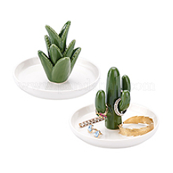 2Pcs 2 Styles Cactus Aloe Porcelain Jewelry Plates&nbsp;DJEW-PH0001-58