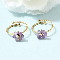 Adjustable 304 Stainless Steel with Natural Mixed Stone Cuff Open Rings&nbsp;RJEW-P187-01G-08