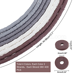 8 Strands 4 Colors Flat Round Handmade Polymer Clay Beads&nbsp;CLAY-PH0001-77