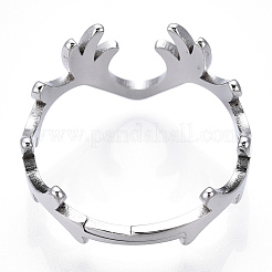 Non-Tarnish 304 Stainless Steel Deer Antler Adjustable Ring for Women&nbsp;RJEW-T027-06P
