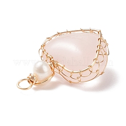 Natural Rose Quartz & Freshwater Pearl Pendants&nbsp;PALLOY-JF01661-01