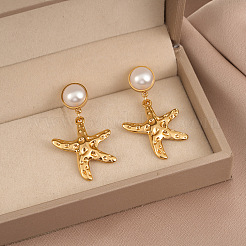 304 Stainless Steel & Plastic Pearl Stud Dangle Earrings&nbsp;WG9A652-01