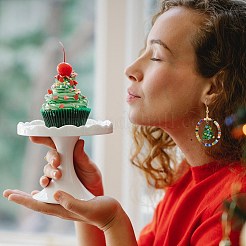 Glass Seed Beaded Ring with Lampwork Christmas Tree Dangle Earrings&nbsp;EJEW-TA00231