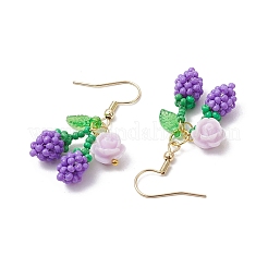 Flower with Cherry 304 Stainless Steel Glass Seed Beads Dangle Earrings&nbsp;EJEW-MZ00419-01