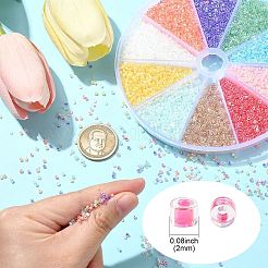 120G 10 Colors Transparent Colours Rainbow Plated Round Hole Glass Bugle Beads&nbsp;SEED-CJ0001-27