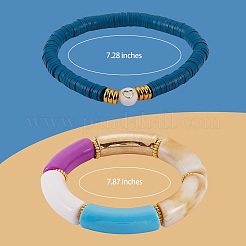 10Pcs 10 Style Handmade Polymer Clay Heishi Beaded Stretch Bracelets Set with Heart&nbsp;BJEW-SW00036-03