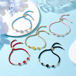 Natural Mixed Gemstone Round Beaded Slider Bracelets&nbsp;BJEW-JB11054