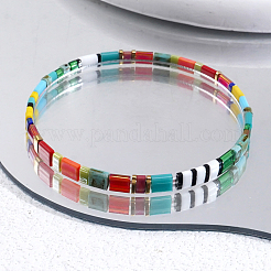 Boho Rainbow Glass Tile Tube Beaded Stretch Bracelets for Women&nbsp;MR7920