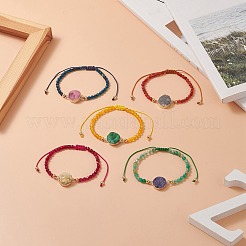 5Pcs 5 Color Dyed Natural Drusy Agate Flat Round Link Bracelets Set&nbsp;BJEW-JB09275