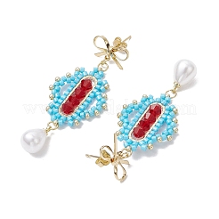 Transparent Electroplate Glass Beads Rhombus with Bowknot Dangle Stud Earrings&nbsp;EJEW-MZ00430-02