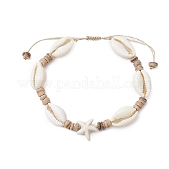 Ocean Theme Adjustable Cowrie Shell & Coconut Braided Bead Bracelets&nbsp;BJEW-JB11461-01