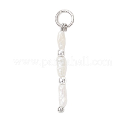 Natural Baroque Keshi Pearl & Electroplate Synthetic Non-magnetic Hematite Beaded Pendants&nbsp;PALLOY-JF05012-02