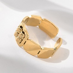 Square 304 Stainless Steel Open Cuff Rings for Women Men&nbsp;RJEW-A052-06G