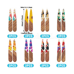16Pcs 8 Colors Transparent Resin & Walnut Wood Pendants&nbsp;RESI-BT0001-34