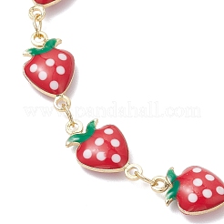 Brass Enamel Strawberry Link Chain Bracelets for Women&nbsp;BJEW-JB12578