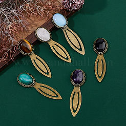 Oval Natural Rose Quartz & Tiger Eye & Black Stone & Amethyst & Agate & Opalite Bookmark&nbsp;AJEW-DC00018