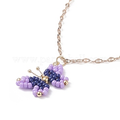 5Pcs 5 Colors Glass Seed Braided Butterfly Pendant Necklaces Set&nbsp;NJEW-JN04046