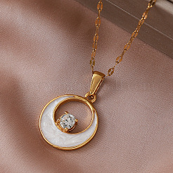 Vintage 304 Stainless Steel Resin Moon Pendant Necklaces with Clear Glass for Women&nbsp;IK8705
