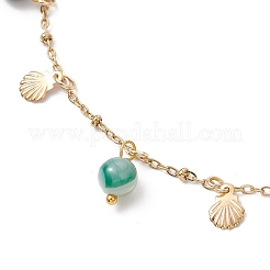 3Pcs 3 Colors Dyed Natural Banded Agate Round & 304 Stainless Steel Shell Shape Tassel Anklets for Women&nbsp;AJEW-AN00702