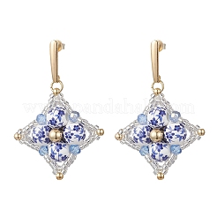Handmade Flower Printed Porcelain Ceramic Dangle Earrings&nbsp;EJEW-MZ00694